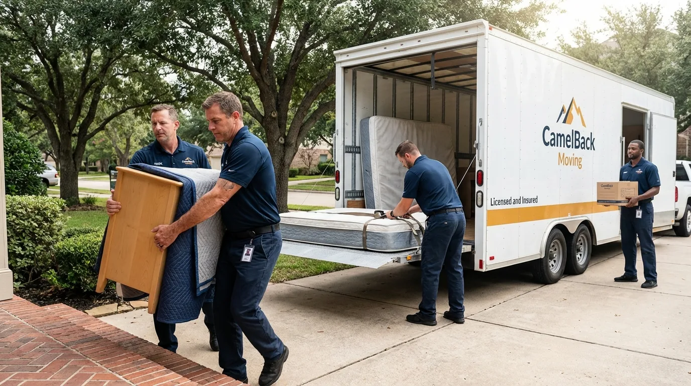Crew loading residential truck for cross-state move from Glenwood, AR